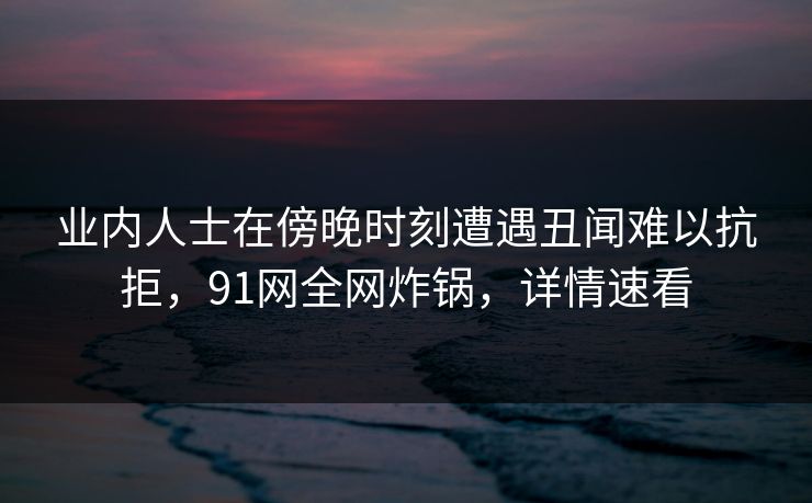 业内人士在傍晚时刻遭遇丑闻难以抗拒，91网全网炸锅，详情速看