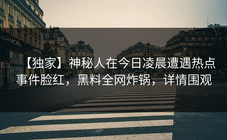 【独家】神秘人在今日凌晨遭遇热点事件脸红,黑料全网炸锅,详情围观 【独家】神秘人在今日凌晨遭遇热点事件脸红,黑料全网炸锅,详情围观